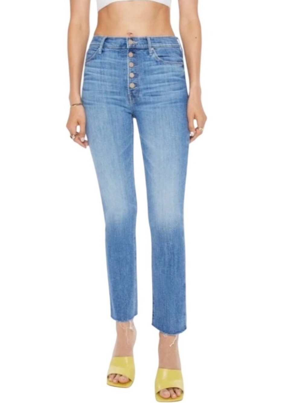 MOTHER Jeans The Pixie Dazzler Ankle Fray Womens 27 High Waist Button Fly